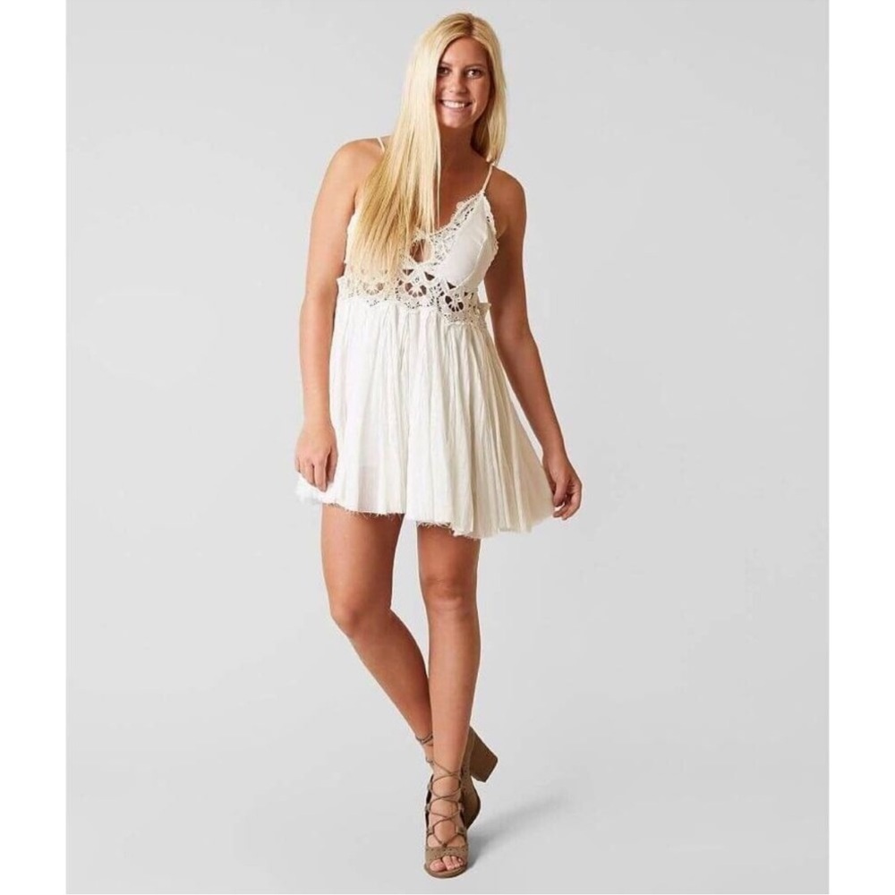 Free People One Ilektra Slip Crochet Lace Dress Ruffle White Large FP